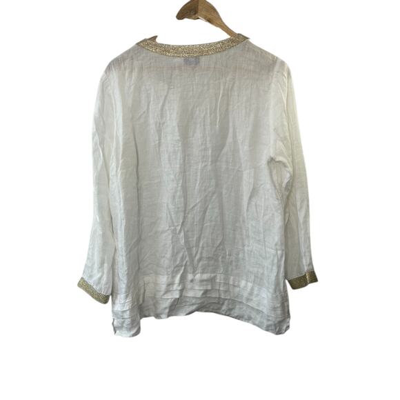Vineyard Vines White & Gold Pleated Linen Tunic Women's Size Large - Picture 6 of 7